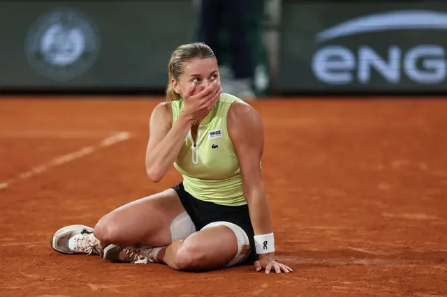 Maja Chwalinska of Poland celebrates winning match point