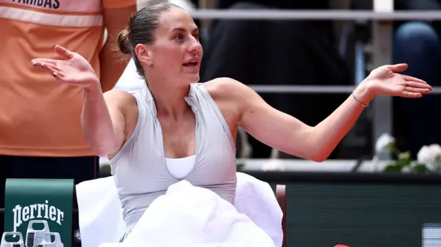 Marta Kostyuk gestures