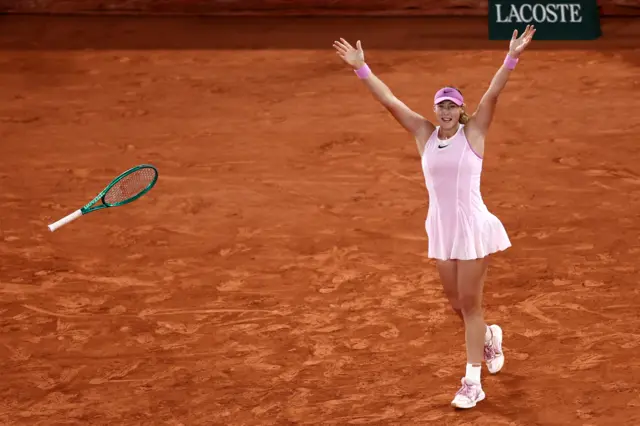 Mirra Andreeva celebrates