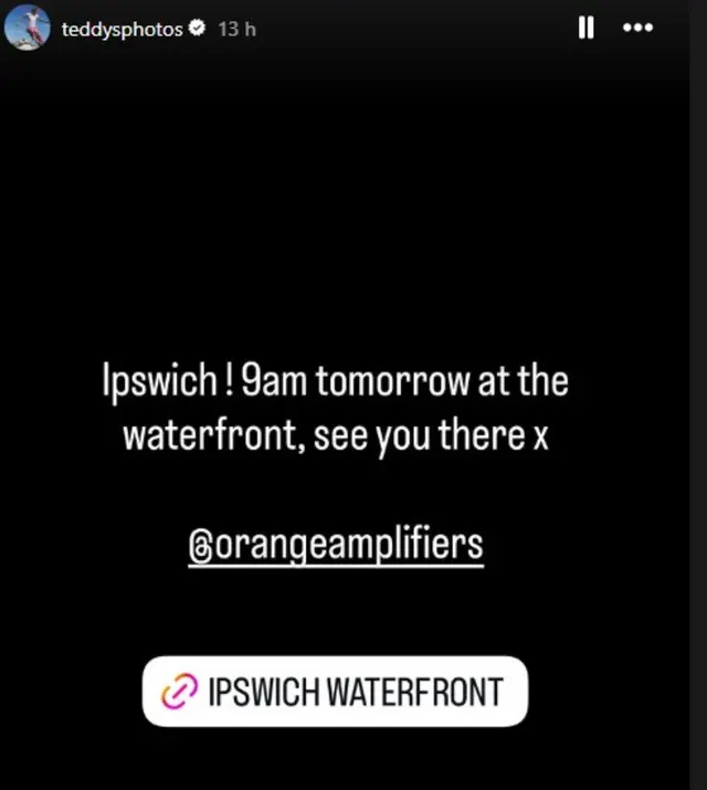 'Ipswich! 9am tomorrow at the waterfront, see you there x'