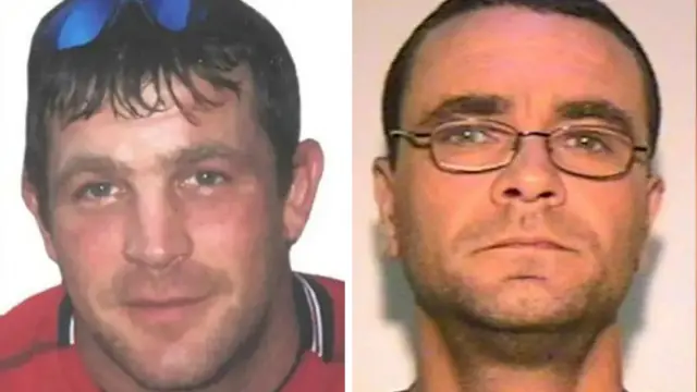 Paul Quinn is seen in a head and shoulders shot. He is wearing sunglasses on his head and a red polo top. Andrew Malkinson has short cropped brown hair and wears wire frame glasses.