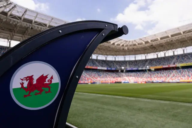 Wales crest at stadium in Bucharest