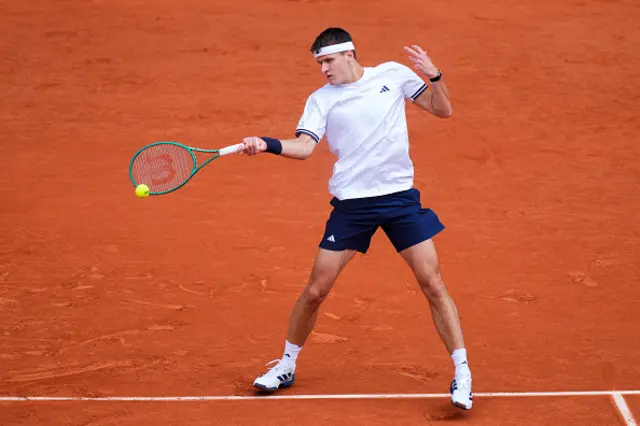 Jakub Mensik of the Czech Republic plays a forehand