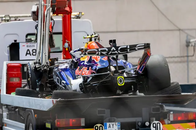 Isack Hadjar's car is taken away by the recovery truck