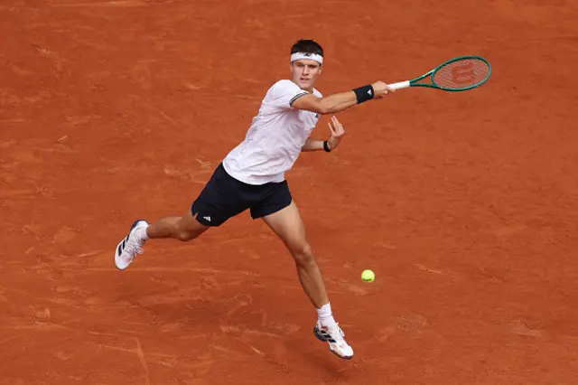Jakub Mensik of Czechia plays a forehand