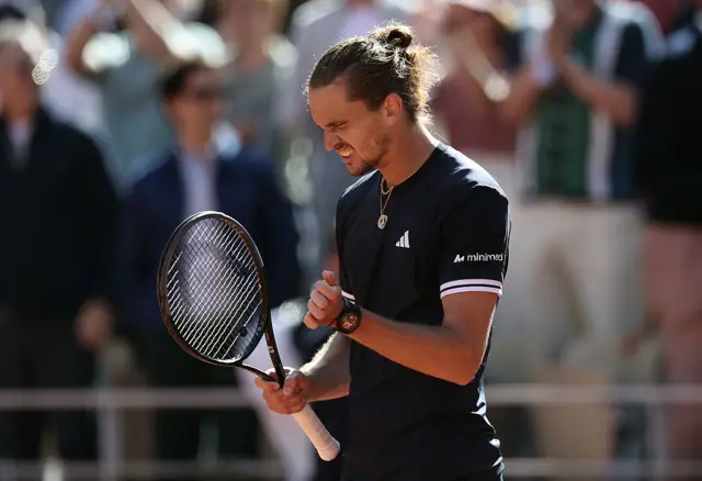 Alexander Zverev of Germany celebrates victory over Jakub Mensik