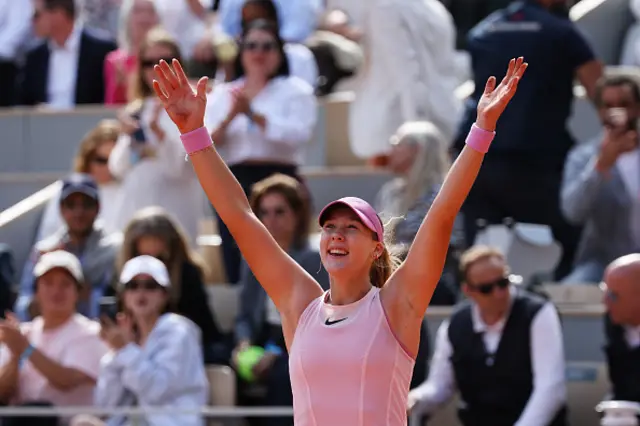 Mirra Andreeva celebrates