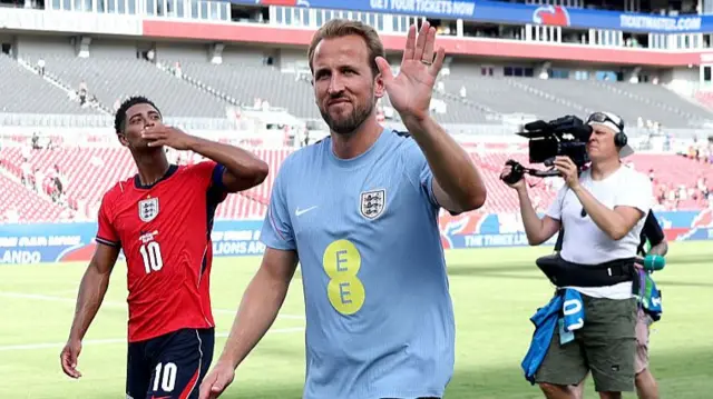 Harry Kane #9 of England waves to the fans at the end of the international friendly match between England and New Zealand