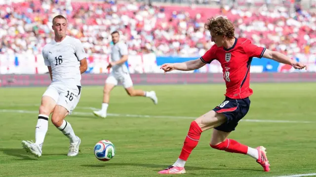 Anthony Gordon #18 of England passes the ball during the international friendly match between England and New Zealand