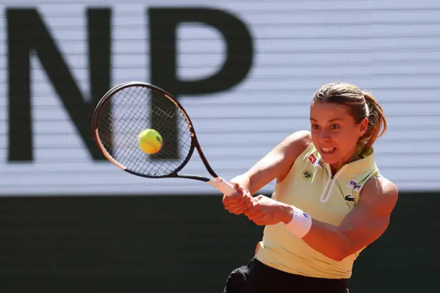 Maja Chwalinska of Poland plays a forehand