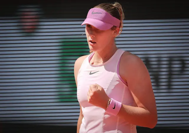 Russia's Mirra Andreeva reacts