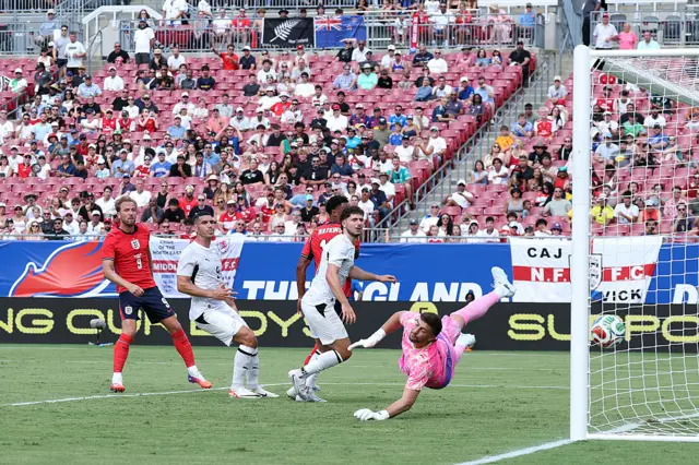 Harry Kane #9 of England scores his team's first goal during the international friendly match between England and New Zealand