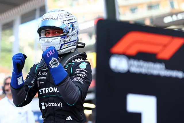 Kimi Antonelli celebrates taking pole in Monaco