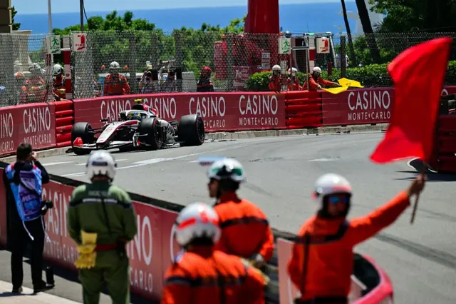 Oliver Bearman's car is in the barriers after crashing in FP3
