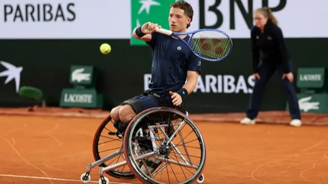 Alfie Hewett of Great Britain plays a forehand