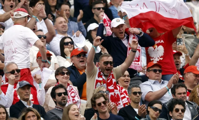 Supporters of Maja Chwalinska of Poland during her Women's final match