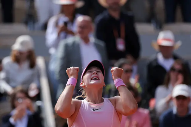 Mirra Andreeva celebrates