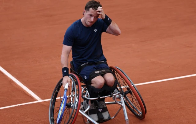 Britain's Alfie Hewett reacts