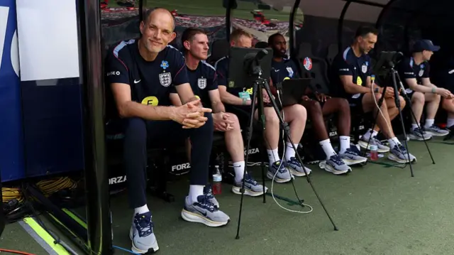 Thomas Tuchel, Manager of England, looks on during the international friendly match between England and New Zealand at Raymond James Stadium