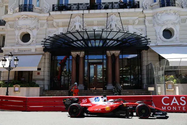 Charles Leclerc drives past the casino in Monaco during FP3