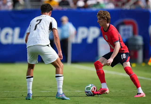 Anthony Gordon #18 of England controls the ball from Matthew Garbett #7 of New Zealand during the international friendly match between England and New Zealand