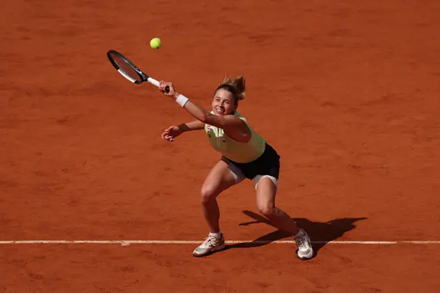 Maja Chwalinska of Poland plays a backhand