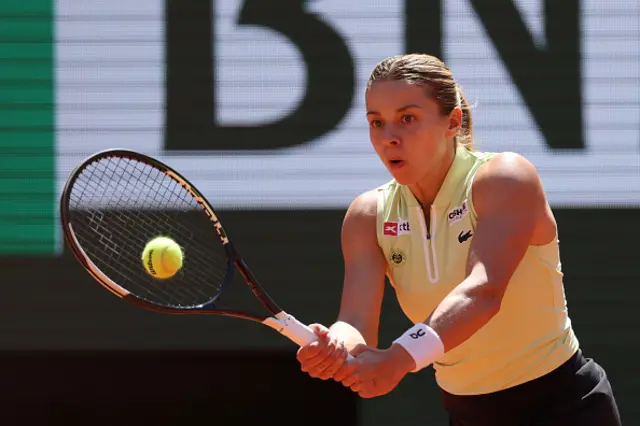 Maja Chwalinska of Poland plays a forehand
