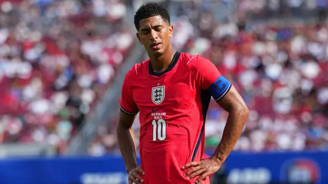 Jude Bellingham #10 of England reacts during the international friendly match between England and New Zealand at Raymond James Stadium
