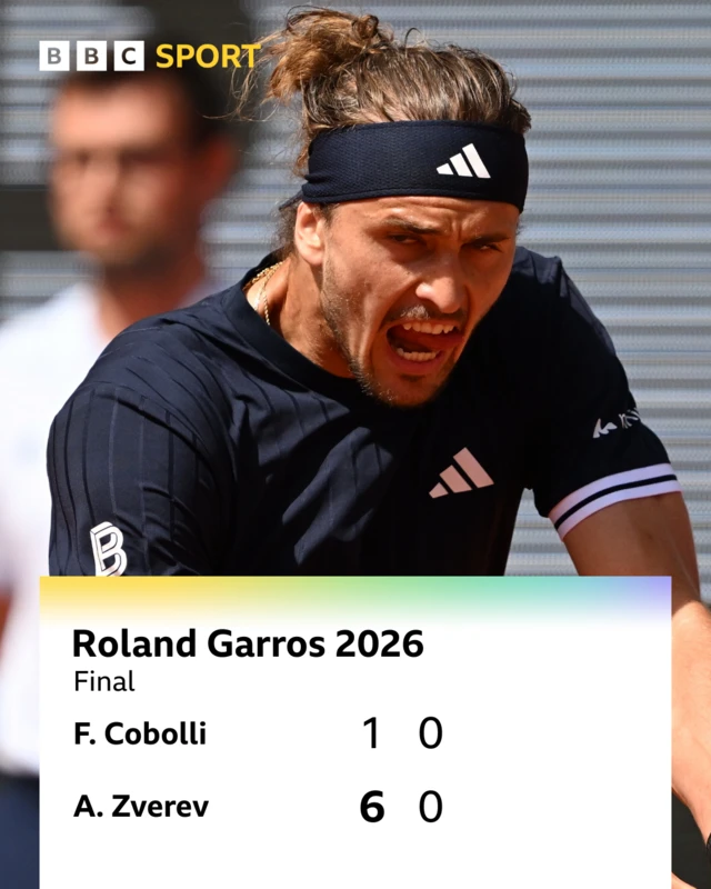 Cobolli 1-6 0-0 Zverev - Zverev looks on