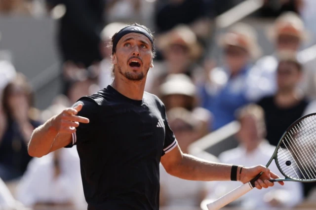 Germany's Alexander Zverev reacts