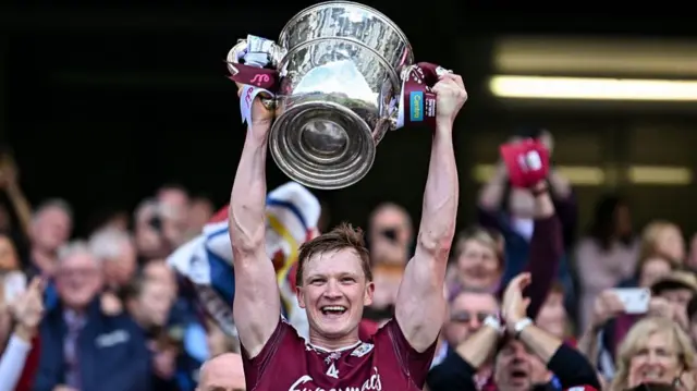Galway captain Darren Morrissey lifts the Bob O'Keefe Cup