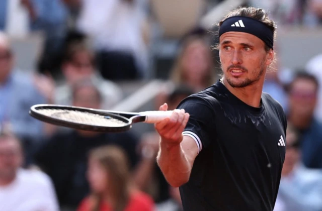 Germany's Alexander Zverev reacts