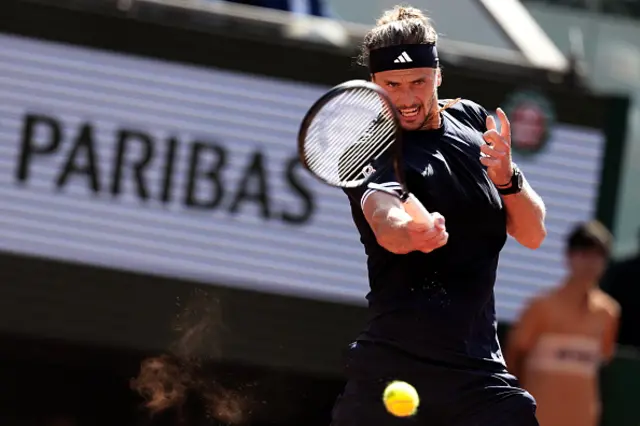 Germany's Alexander Zverev plays a forehand