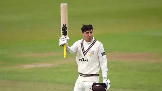 Dan Lawrence celebrates his maiden 200