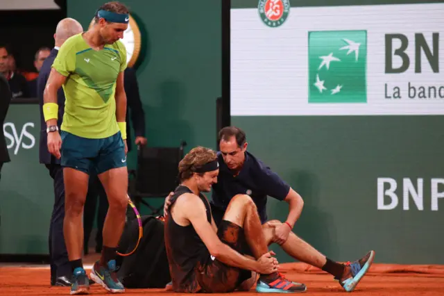 Alexander Zverev injury during his match against Rafael Nadal