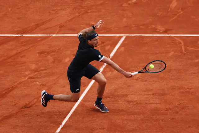 Alexander Zverev of Germany plays a backhand