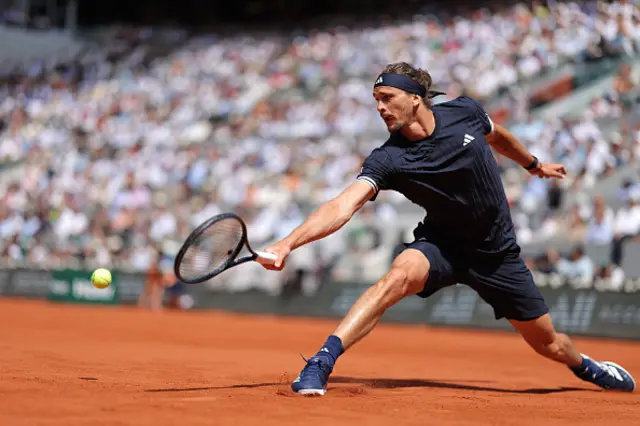 Germany's Alexander Zverev plays a backhand return