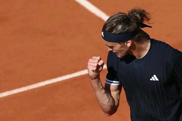 Germany's Alexander Zverev reacts to a point