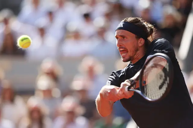 Alexander Zverev of Germany plays a backhand