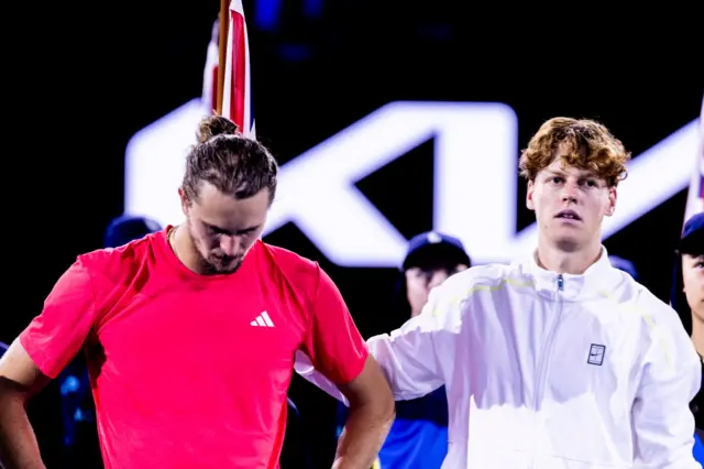 Jannik Sinner of italy speaks to Alexander Zverev of Germany after Men's Singles Final