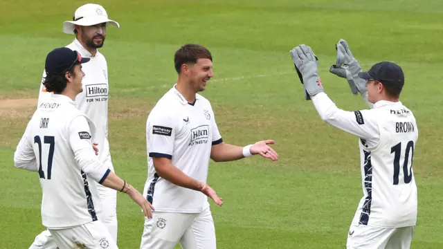 Delano Potgieter celebrates the wicket of Will Jacks