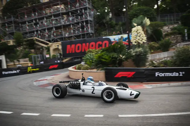 Mika Hakkinen drives the MB2 around the streets of Monaco