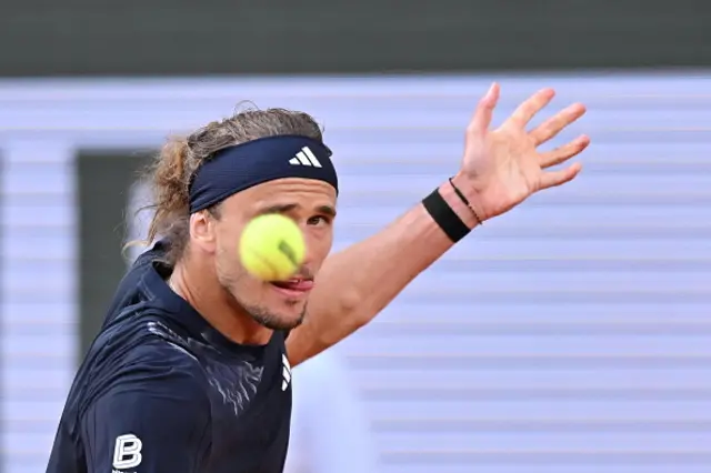 Germany's Alexander Zverev and Italy's Flavio Cobolli (not seen) compete