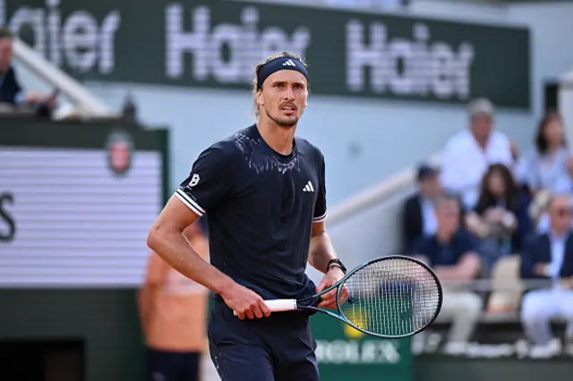 Germany's Alexander Zverev and Italy's Flavio Cobolli (not seen) compete