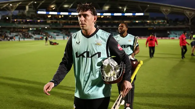 Dan Lawrence trudges off after his unbeaten 94 against Hampshire