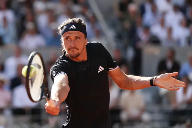 Alexander Zverev of Germany plays a backhand