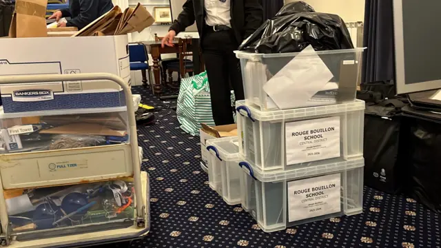 Boxes containing ballot boxes