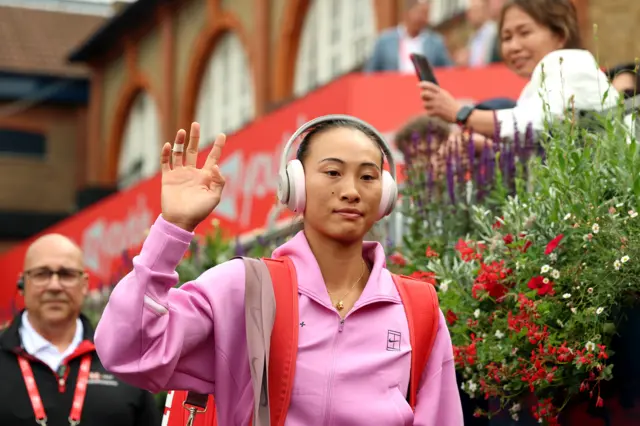 Qinwen Zheng of China arrives at The Andy Murray Arena