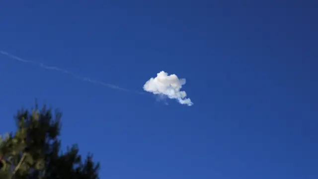 Smoke from an Israeli interception of an Iranian missile above Jerusalem.
