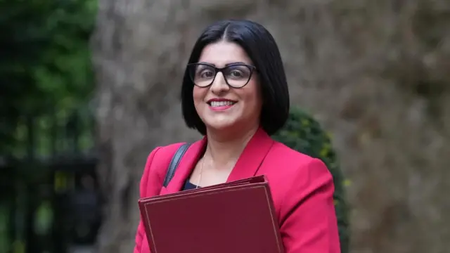 A file photo of Home Secretary Shabana Mahmood walking up the street